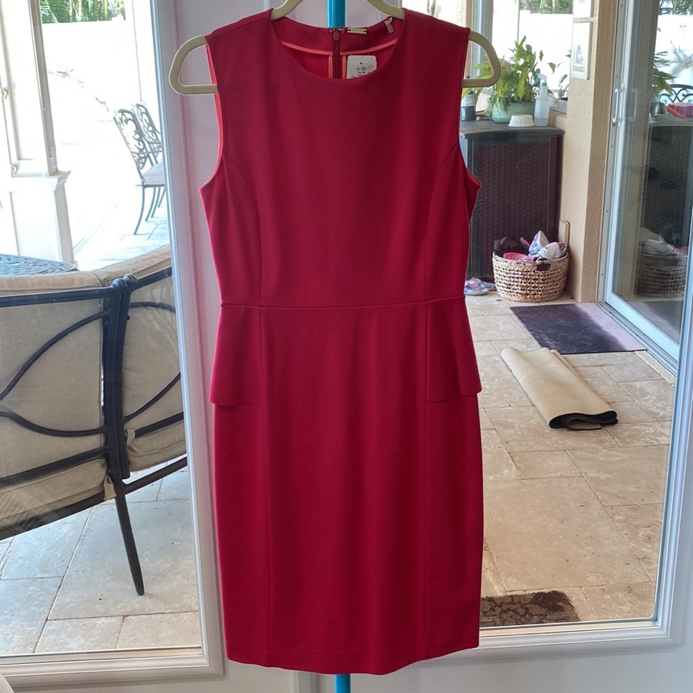 NWT - Elie Tahari power red sleeves dress with peplum. Size 8.
